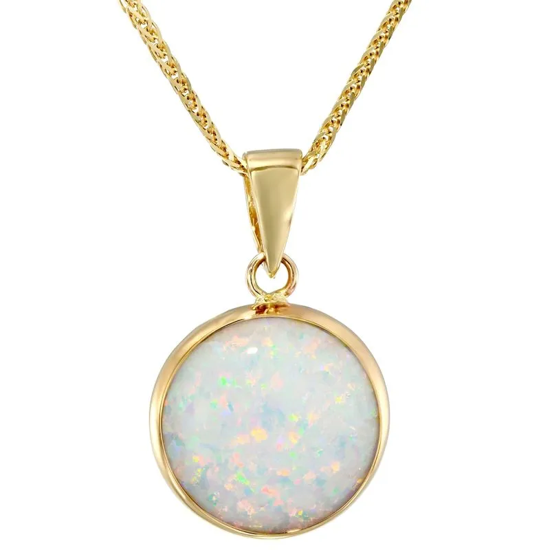 14K Gold Opal Necklace - Yellow Gold, 12mm Opal, Bridal Jewelry