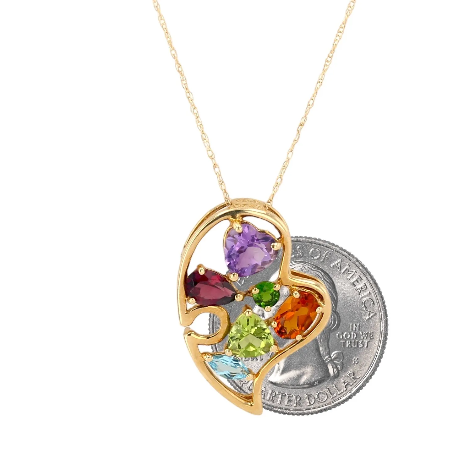 14K Yellow gold multicolor gems deco necklace-15675