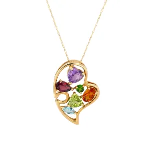 14K Yellow gold multicolor gems deco necklace-15675