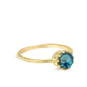 14K Yellow Gold Round Blue Topaz 5mm Ring