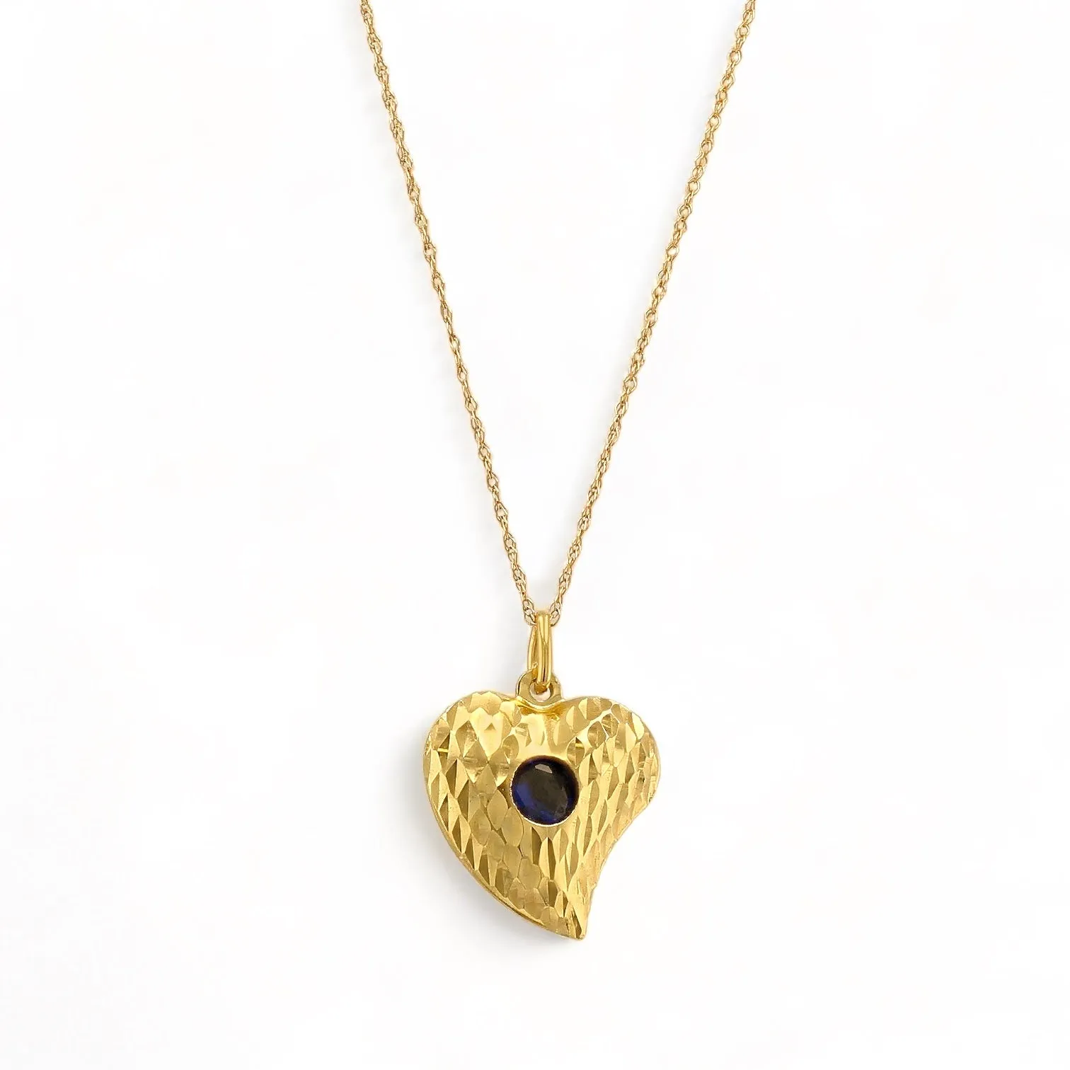 14K Yellow Gold Shape Heart with Blue Color Stones Pendant