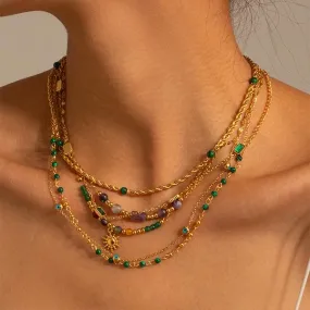 18k Gold-Plated Stainless Steel Turquoise Bead Necklace 58230578S