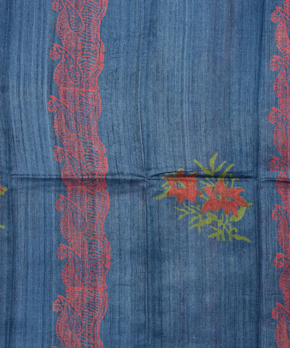 2.5m Blue hand block printed tussar silk kurta material