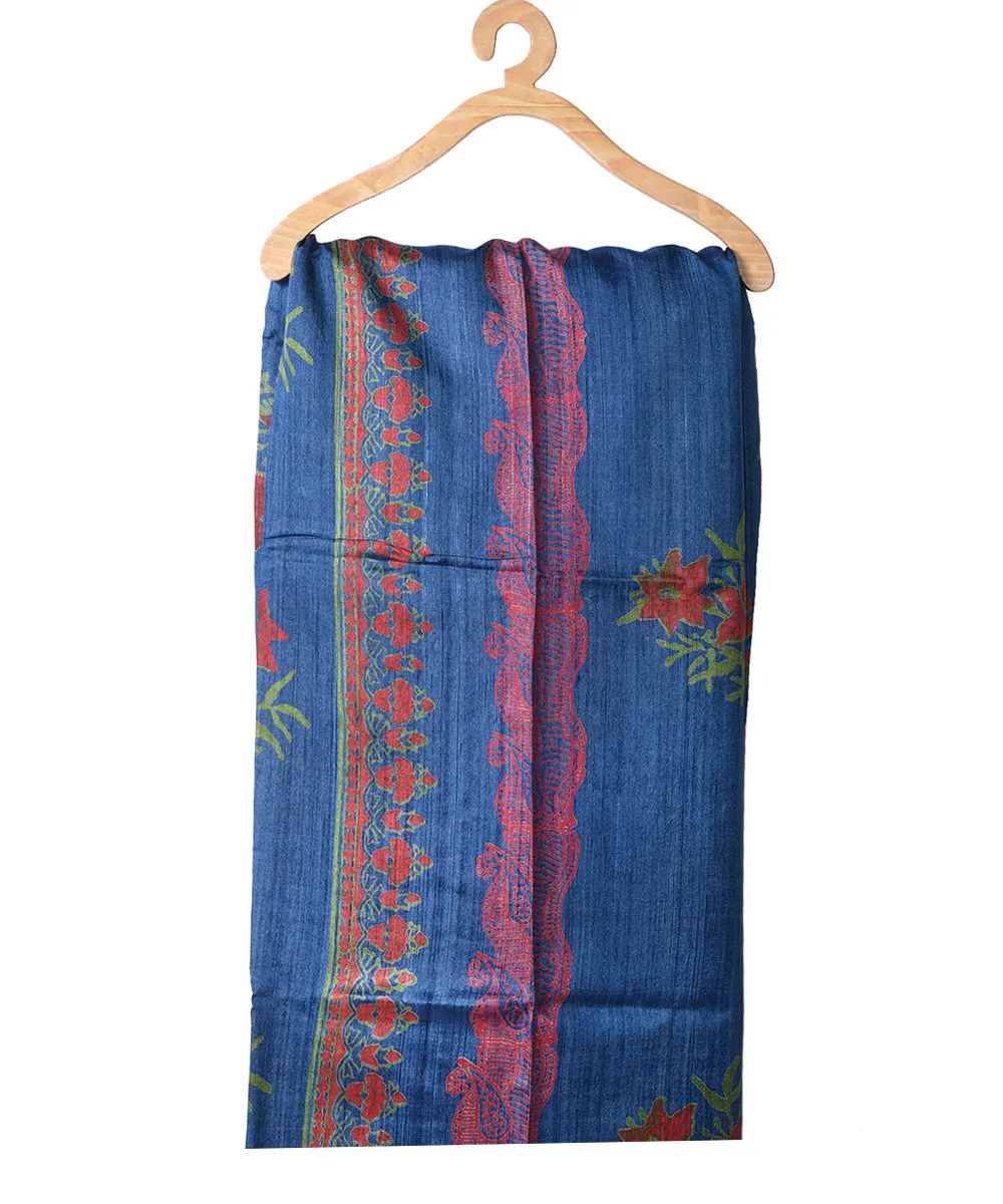 2.5m Blue hand block printed tussar silk kurta material