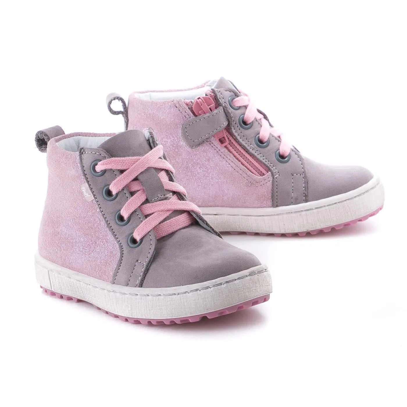 (2624-7) Grey Pink Lace Up Sneakers with zipper