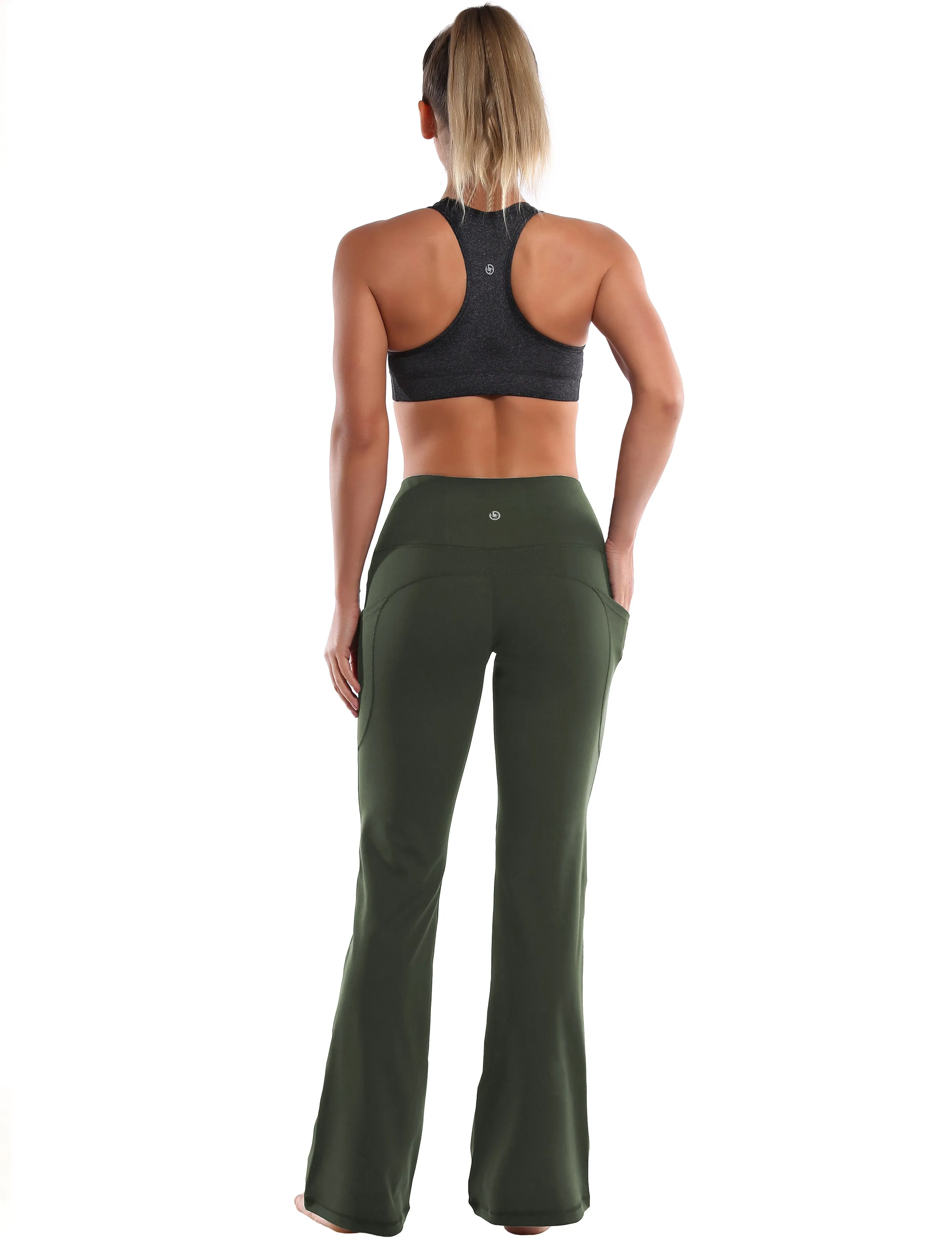 29" 31" 33" 35" 37"  Side Pockets Bootcut Leggings olivegreen