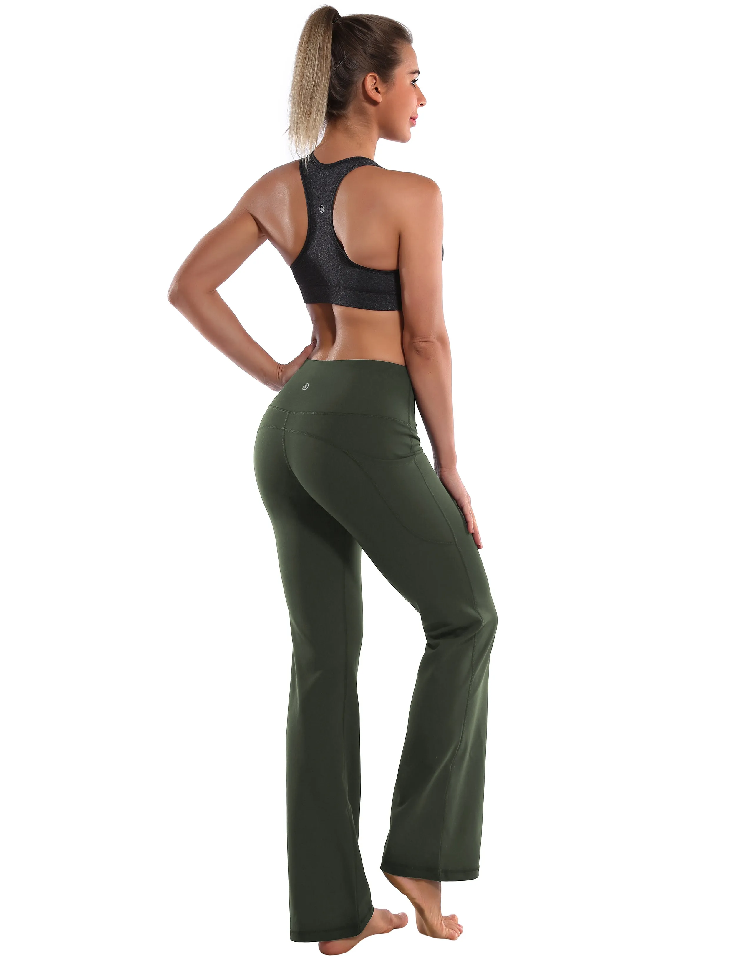 29" 31" 33" 35" 37"  Side Pockets Bootcut Leggings olivegreen