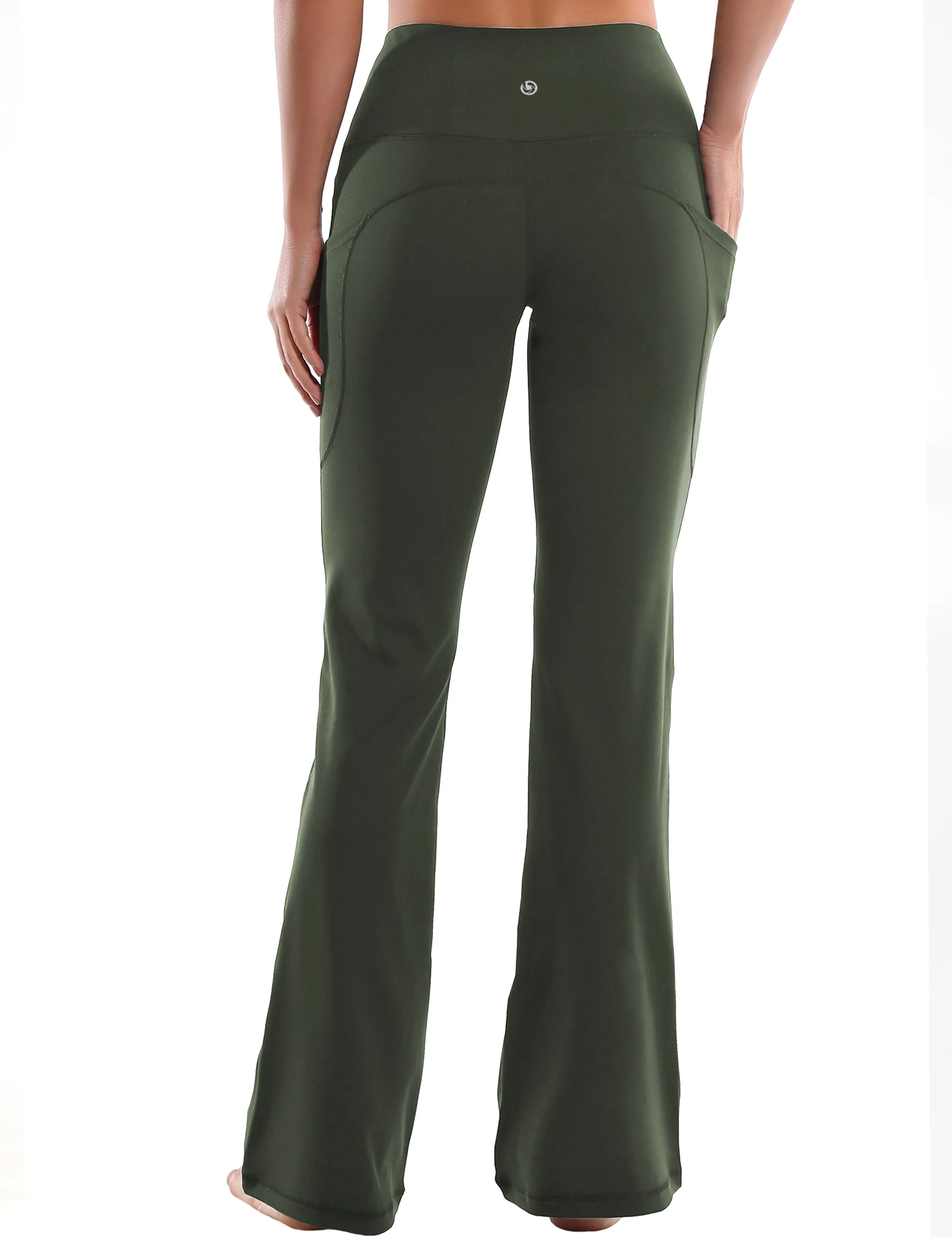 29" 31" 33" 35" 37"  Side Pockets Bootcut Leggings olivegreen