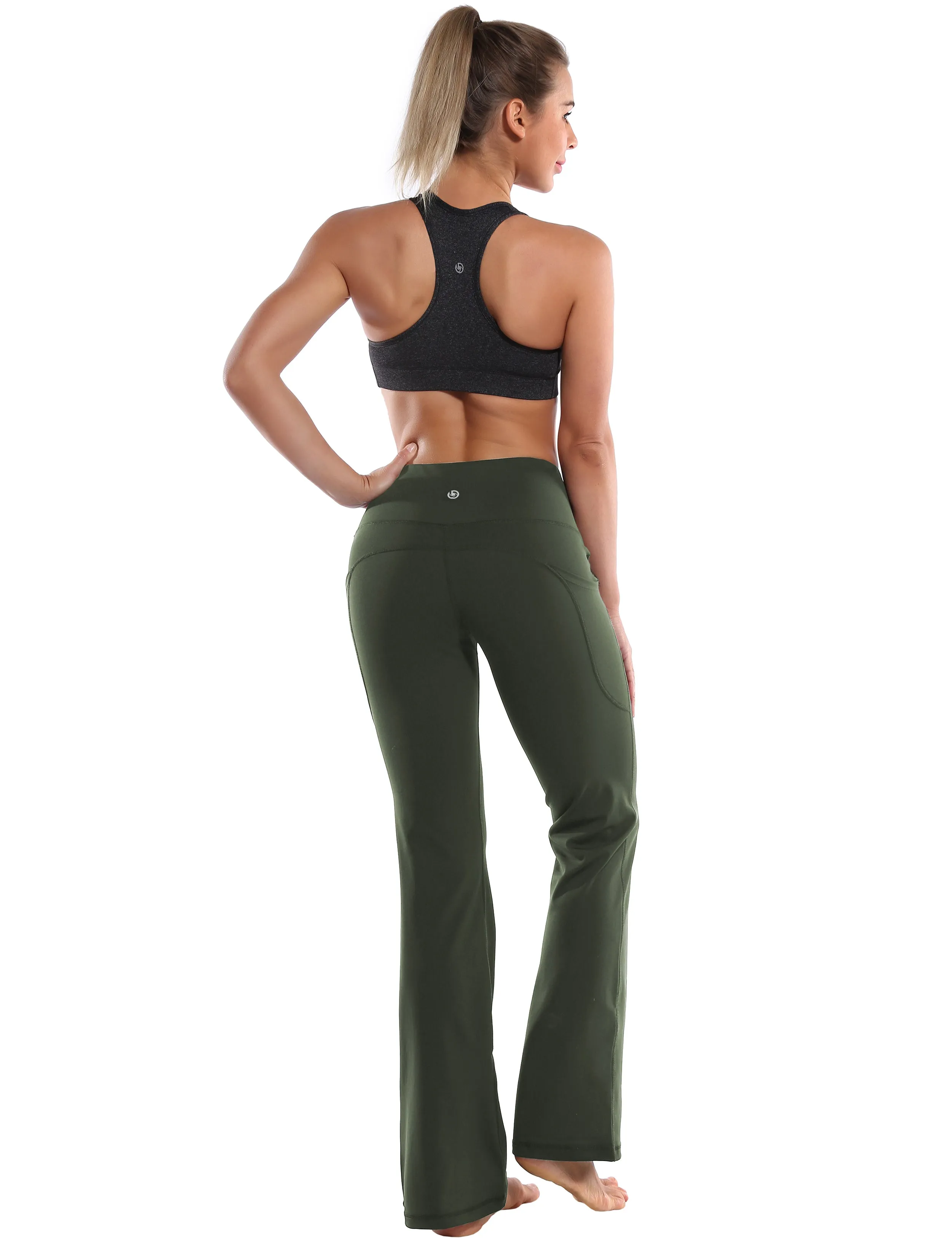 29" 31" 33" 35" 37"  Side Pockets Bootcut Leggings olivegreen