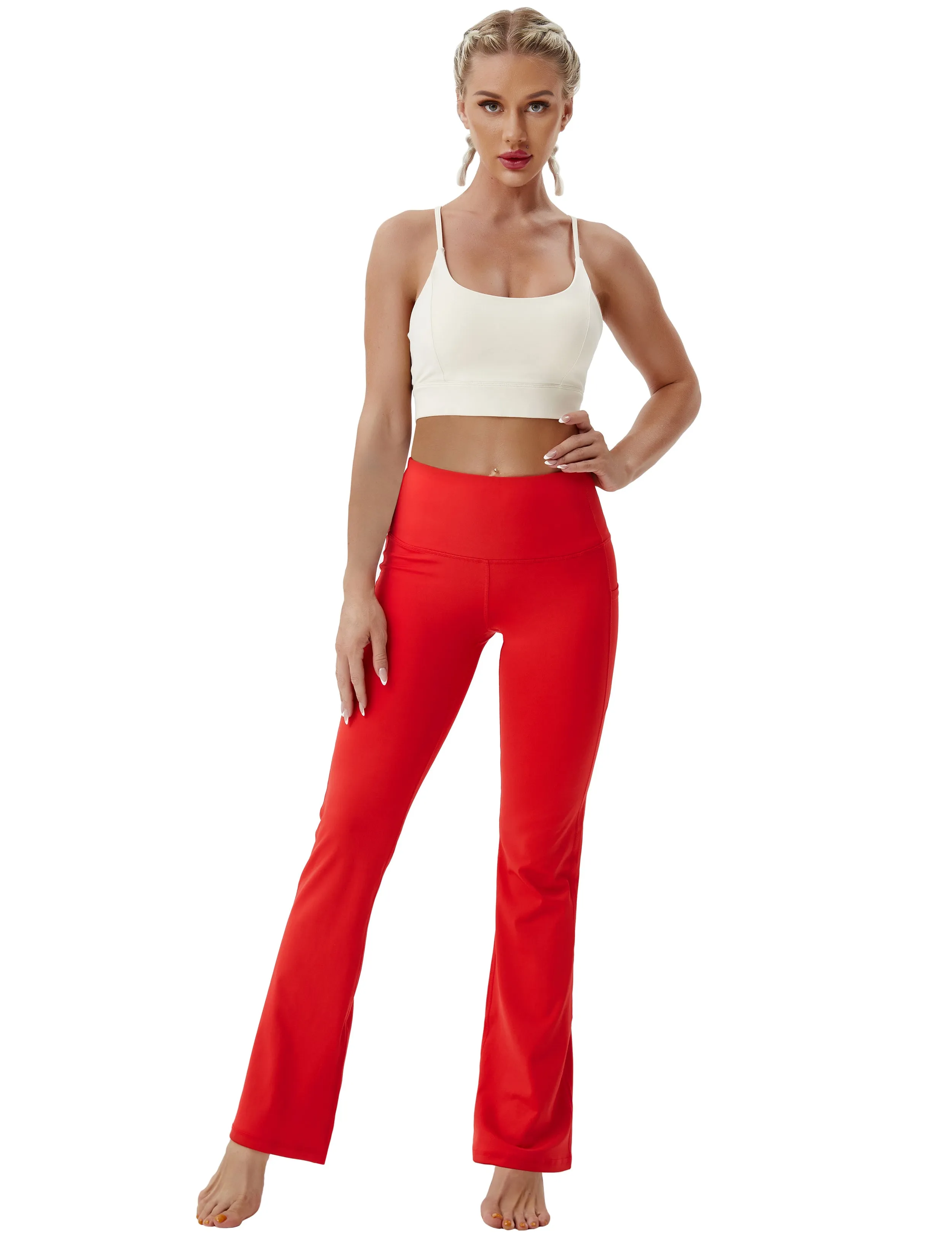 29" 31" 33" 35" 37"  Side Pockets Bootcut Leggings scarlet