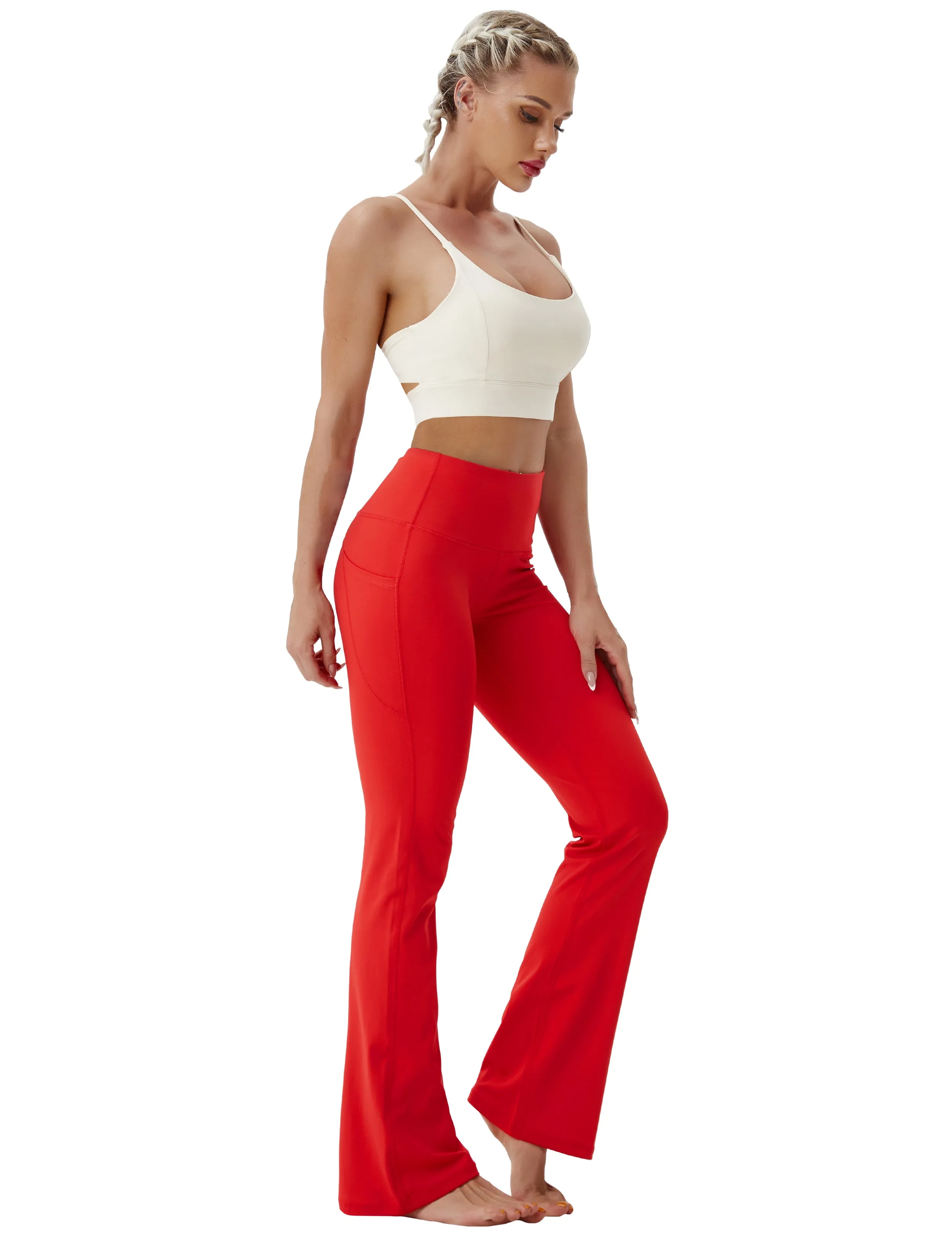 29" 31" 33" 35" 37"  Side Pockets Bootcut Leggings scarlet