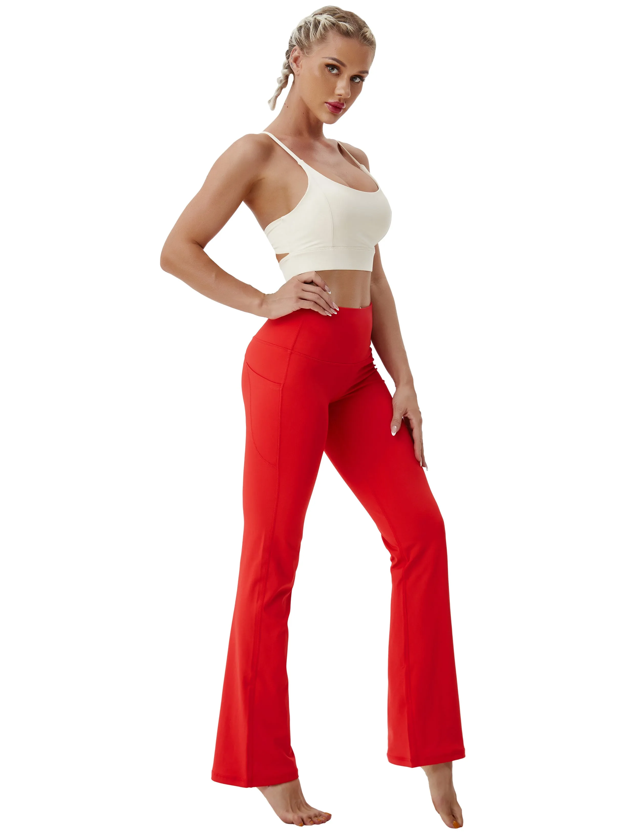 29" 31" 33" 35" 37"  Side Pockets Bootcut Leggings scarlet