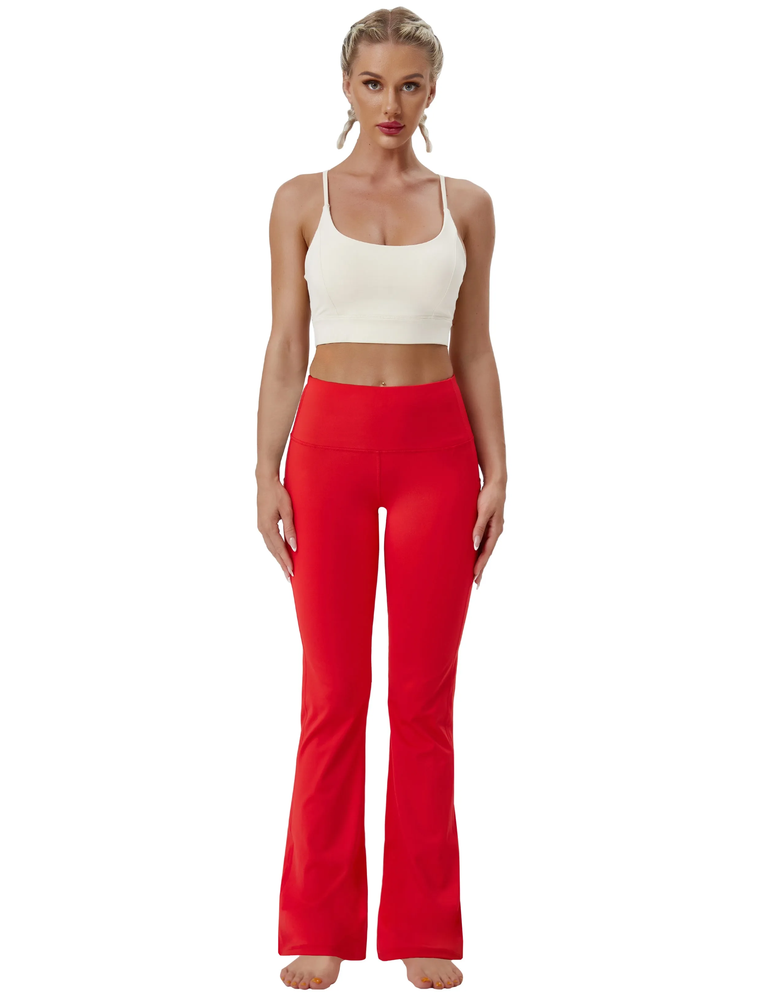 29" 31" 33" 35" 37"  Side Pockets Bootcut Leggings scarlet