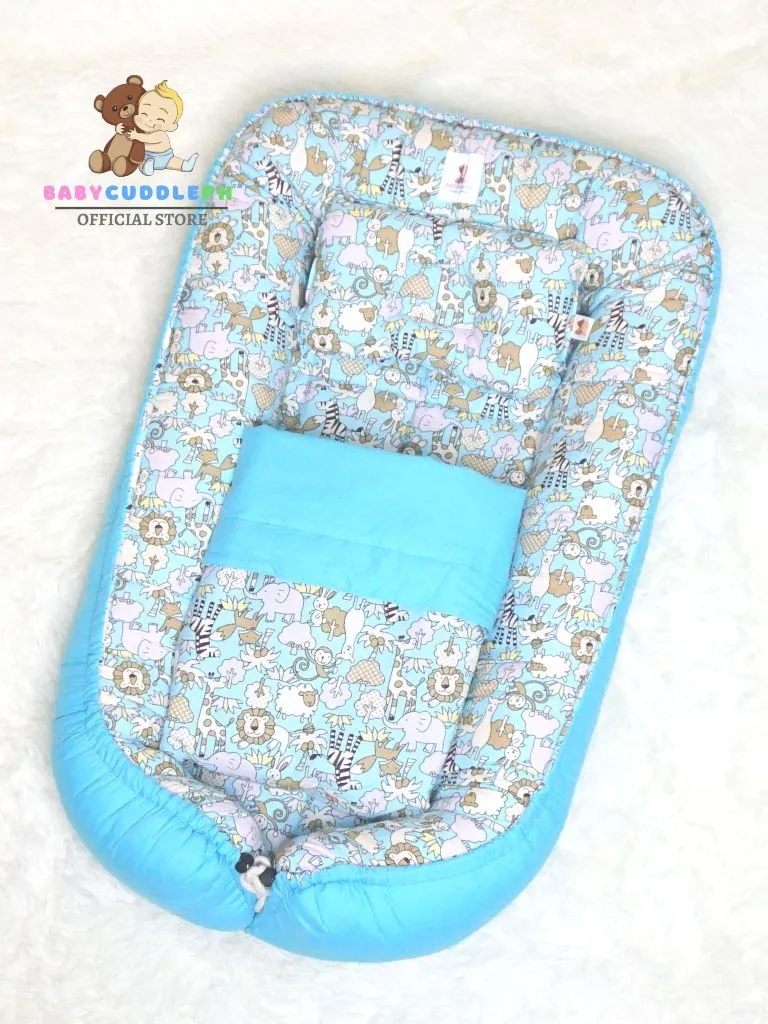 3 in 1 Babycuddle Bed Set - Animal Kingdom Pastel Blue