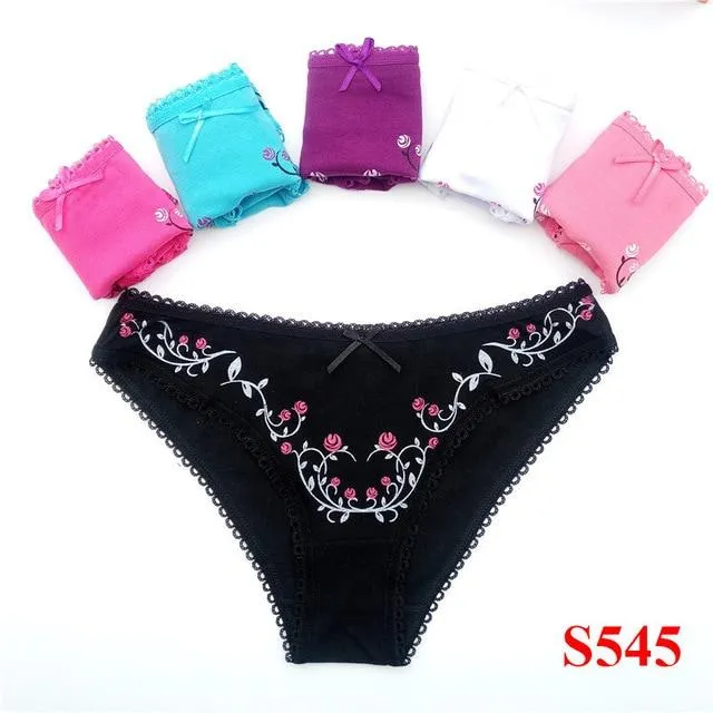 5 Pcs Women's Cotton Sexy Lace Panties Underwear Everyday Briefs