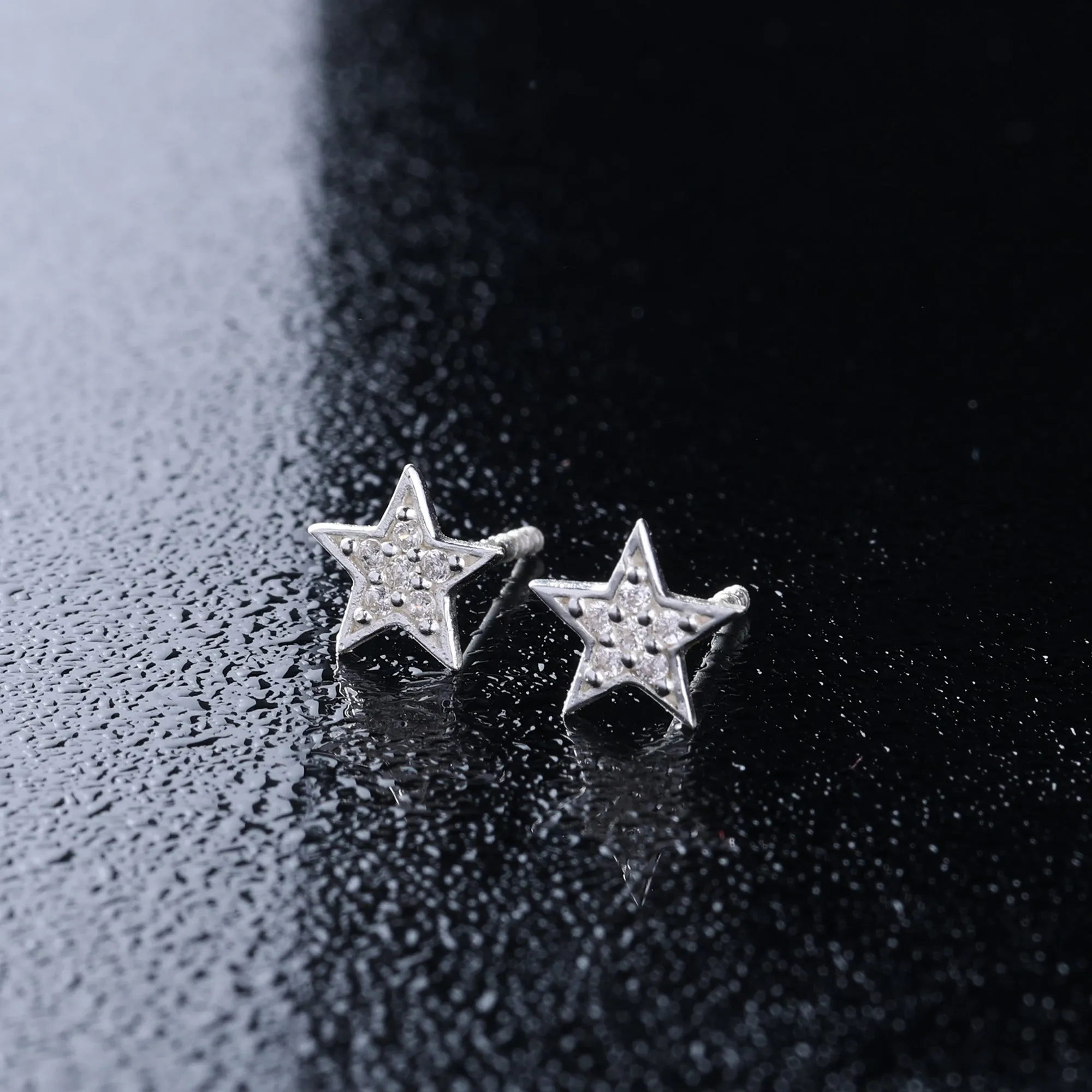 925 Pure Sterling Silver Sparkle Star Studs Earrings  For Women