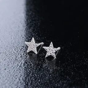 925 Pure Sterling Silver Sparkle Star Studs Earrings  For Women