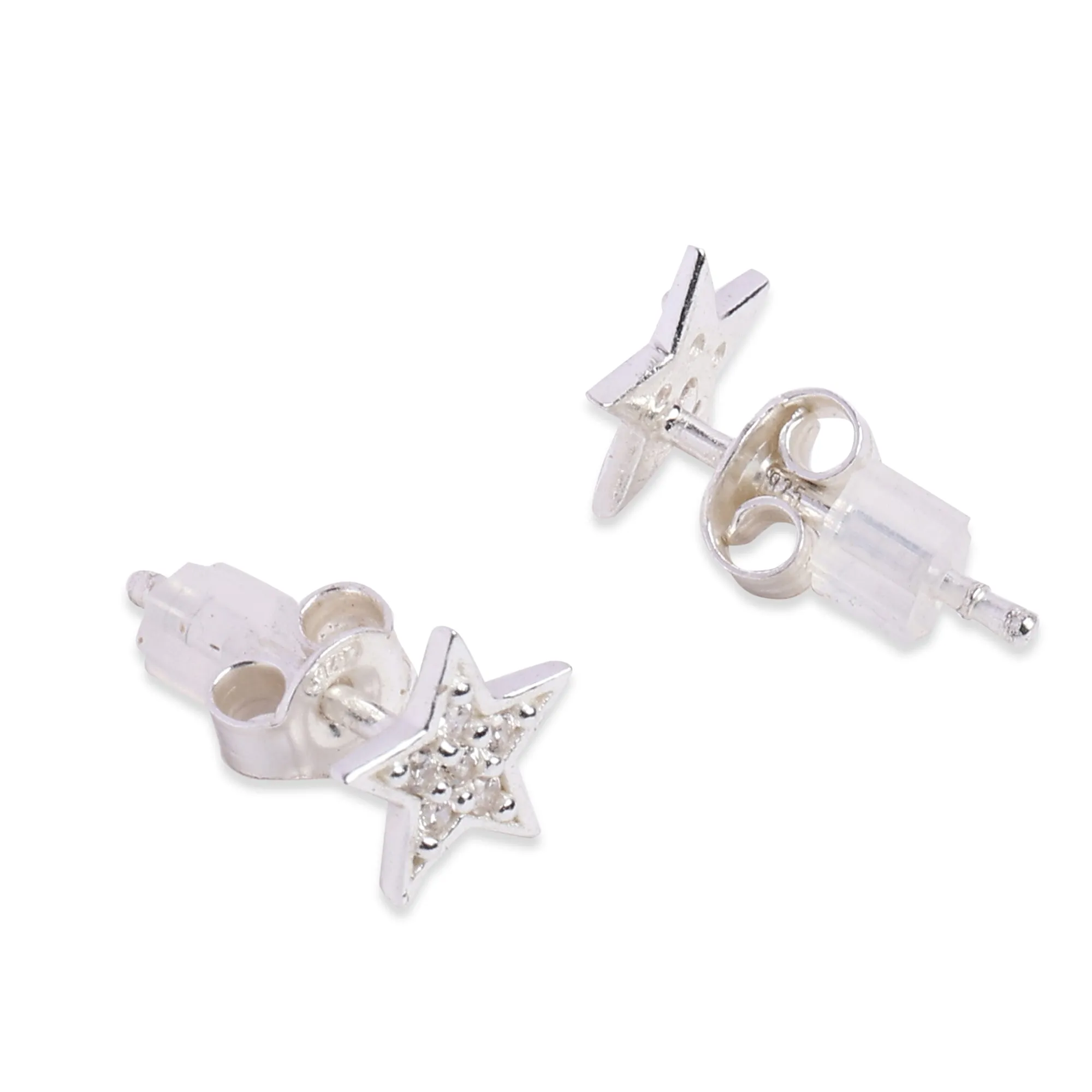 925 Pure Sterling Silver Sparkle Star Studs Earrings  For Women