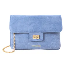 Accessorize London Women's Faux Leather Blue Suedette flat fold clutch