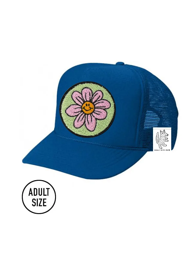 ADULT Trucker Hat with Interchangeable Velcro Patch (Blue)