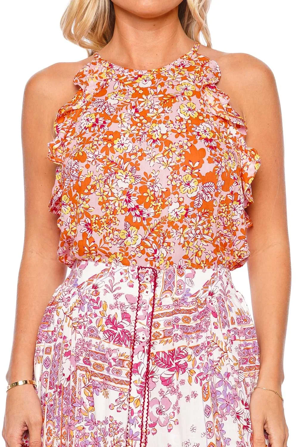 Alida Pink Sweet Bell Sleeveless Top