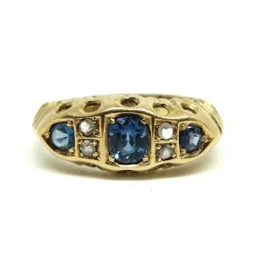 Antique Victorian 18ct Yellow Gold Diamond Sapphire Ring