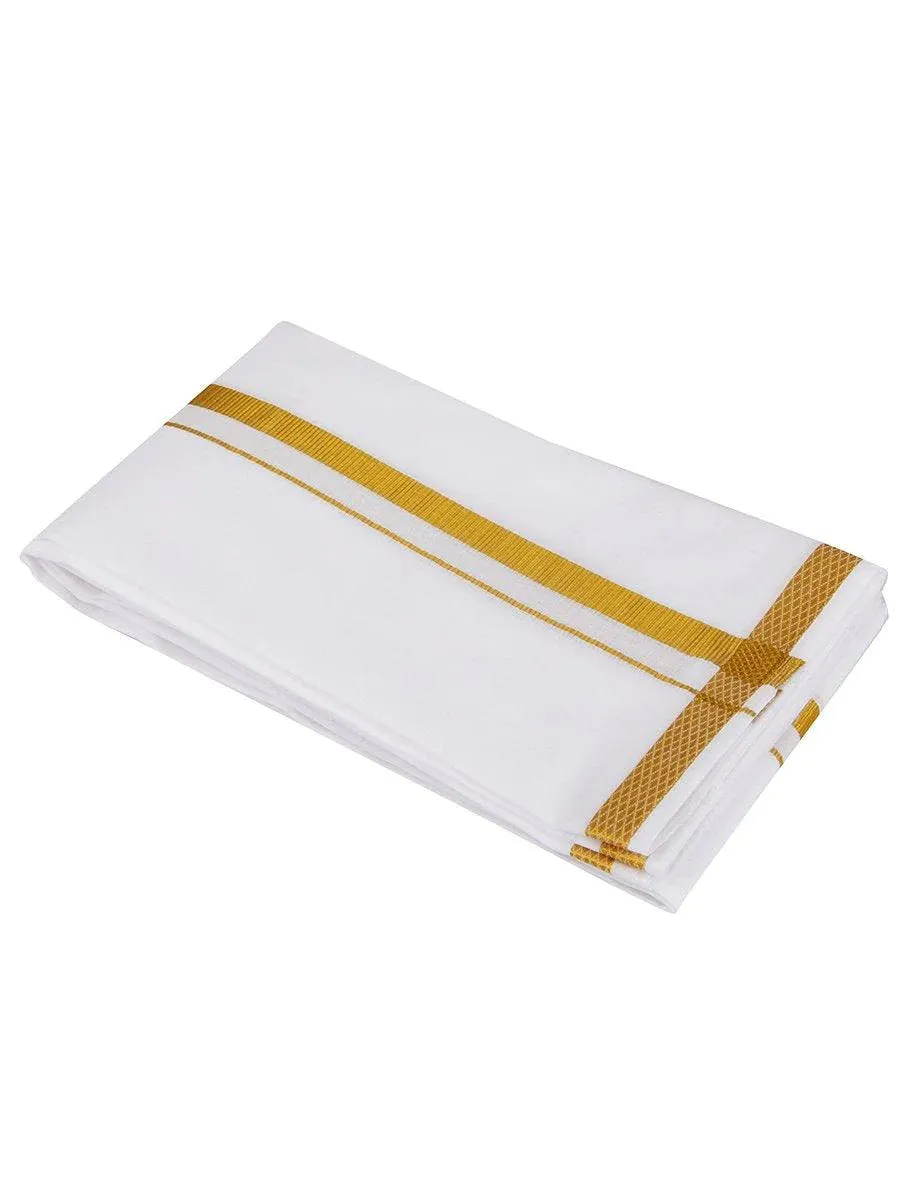 Attractive Men's Cotton Angavastram White With Gold Zari Border