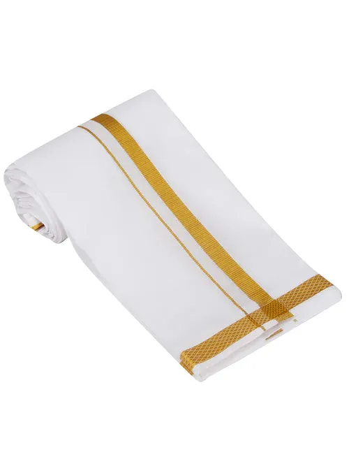 Attractive Men's Cotton Angavastram White With Gold Zari Border