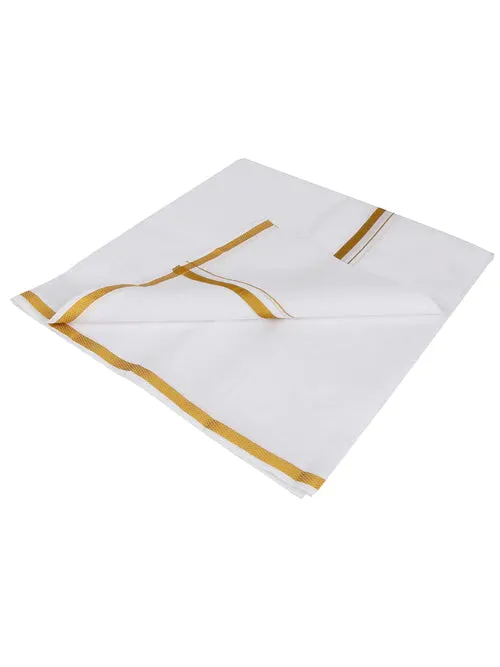 Attractive Men's Cotton Angavastram White With Gold Zari Border