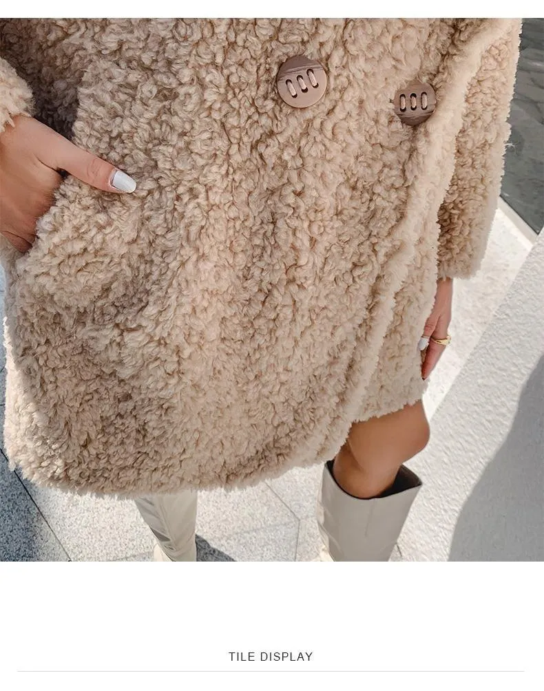 Autumn Winter Korean Style Women's Solid Pattern Wool Fur Coats & Jackets