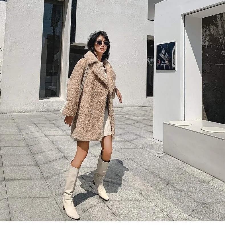 Autumn Winter Korean Style Women's Solid Pattern Wool Fur Coats & Jackets