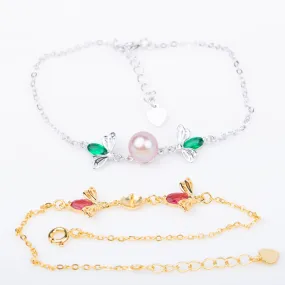 b010194 DIY 7-8mm Natural Freshwater pearl bracelet accessory 925 sterling silver adjustable chain bracelet for women