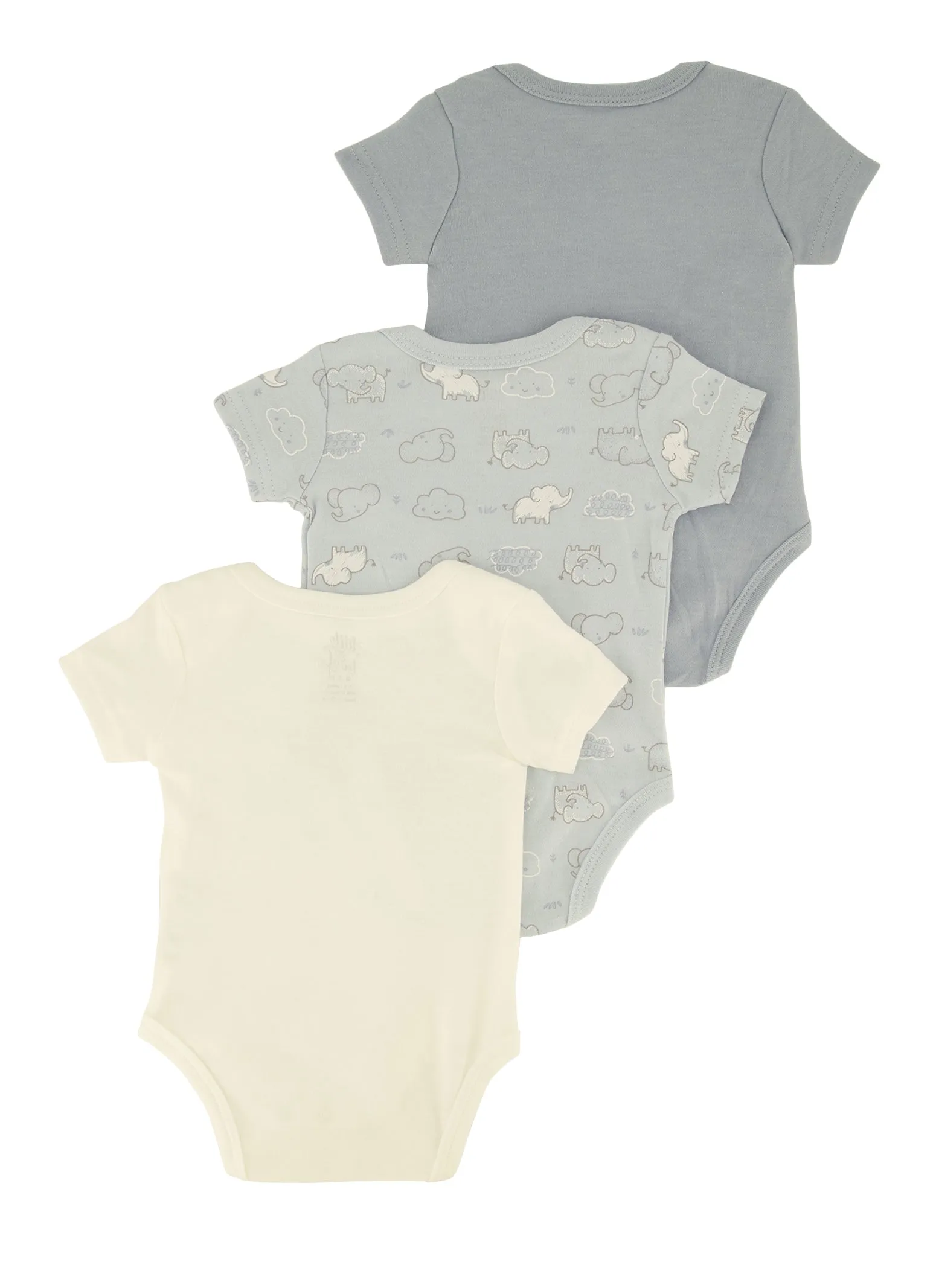 Baby Boys 0-9M Elephant Chenille Patch Graphic Bodysuit Trio