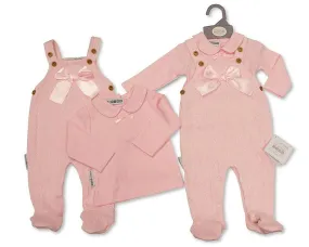 Baby Girls 2 Pieces Long Dungaree Set - Pink (NB-6m) (PK6) BIS-2020-2525