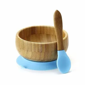 Bamboo Suction Baby Bowl & Spoon Blue