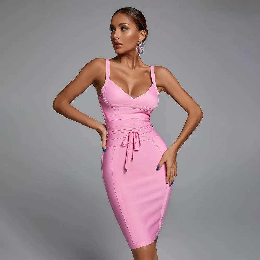 Bandage V-neck Knee Midi Dress