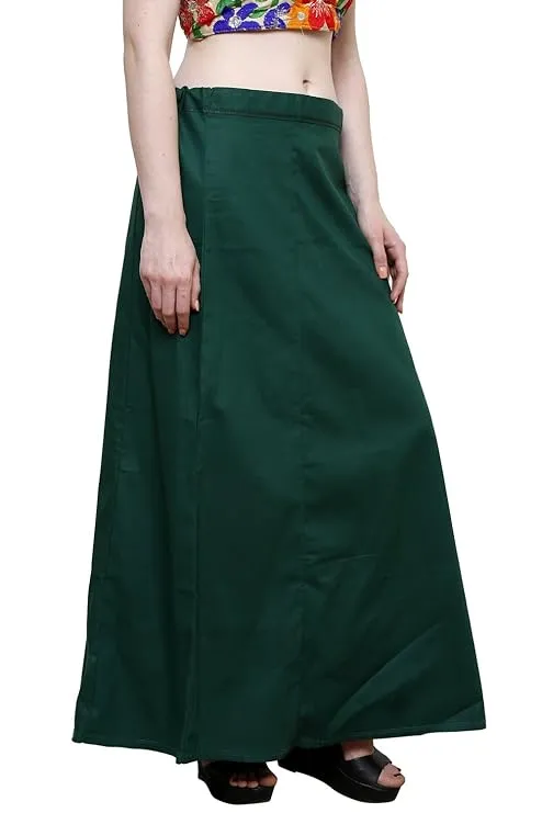 Beautiful Women's Dark Green Pure Cotton Readymade Petticoat For Saree