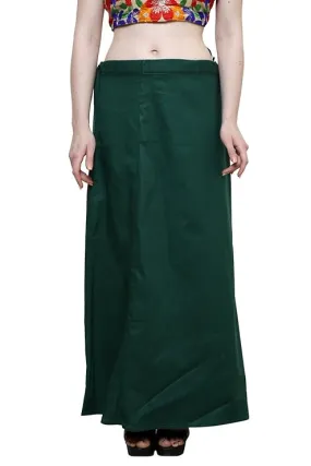 Beautiful Women's Dark Green Pure Cotton Readymade Petticoat For Saree