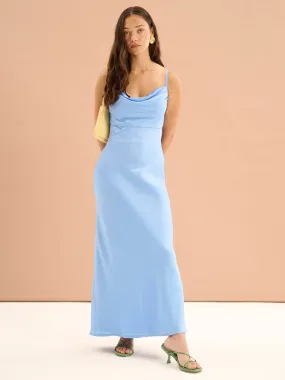 Belle Cowl Neck Strappy Back Midi Dress in Light Blue