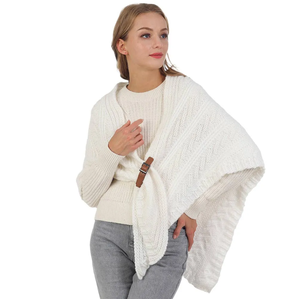 Belt Pointed Knit Pull Through Cape Poncho