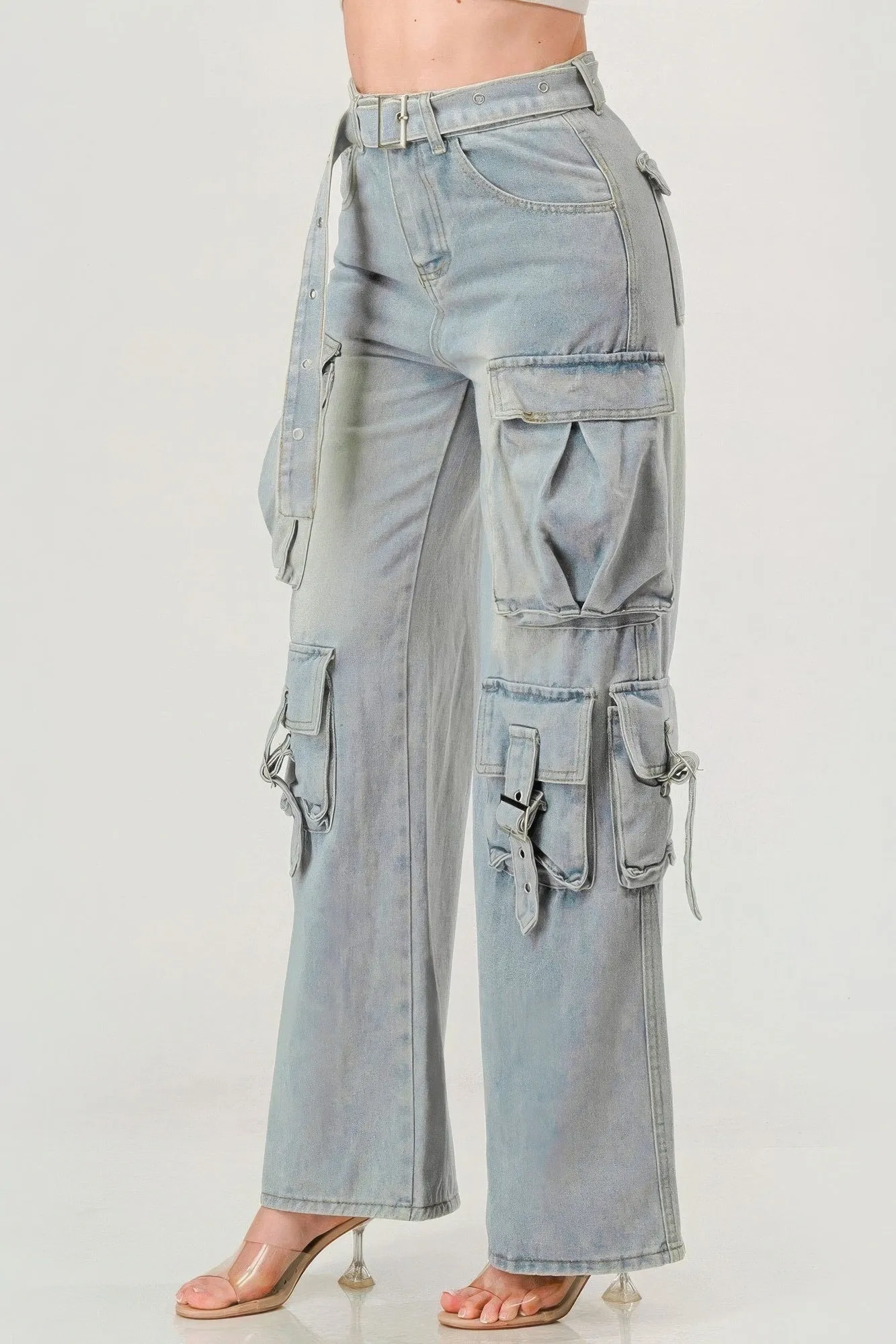 Belted Denim Cargo Jean