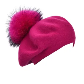 Beret with Pom Pom Raspberry Pink