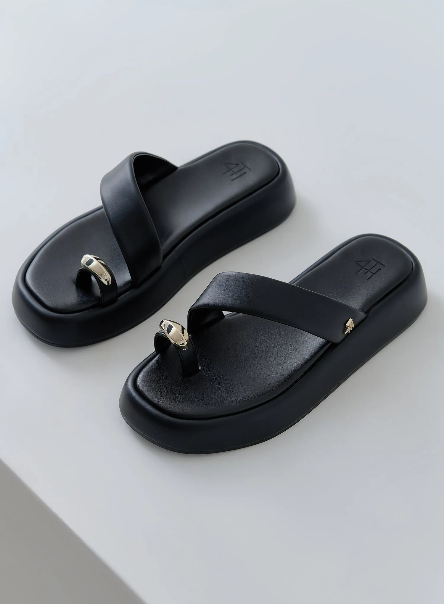 Black PU Flatform Sandal- Rowan