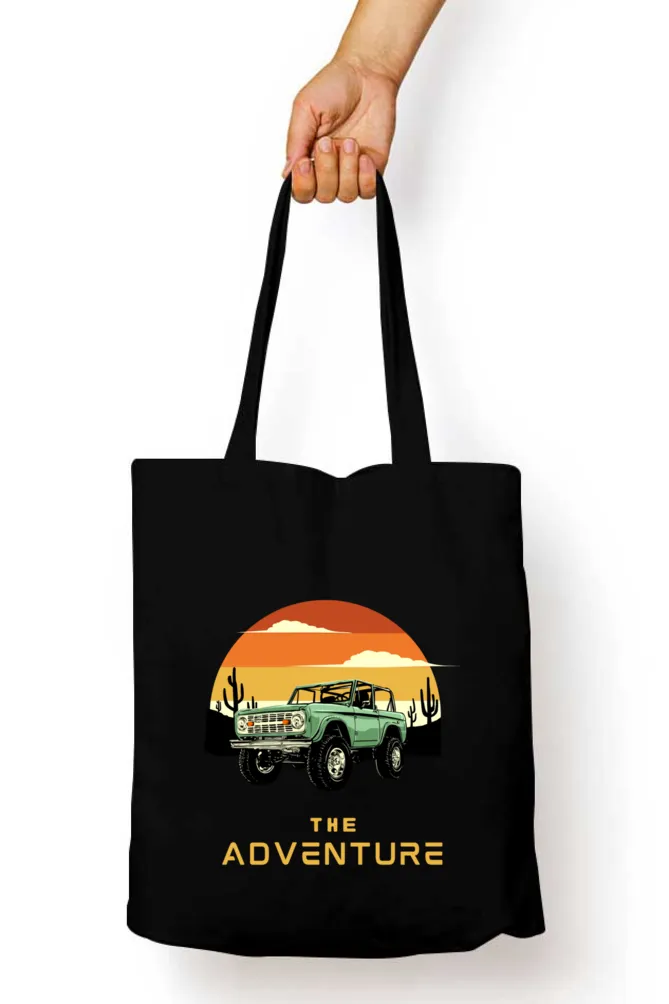 Black Tote Bag with Zipper ( The Adventure )