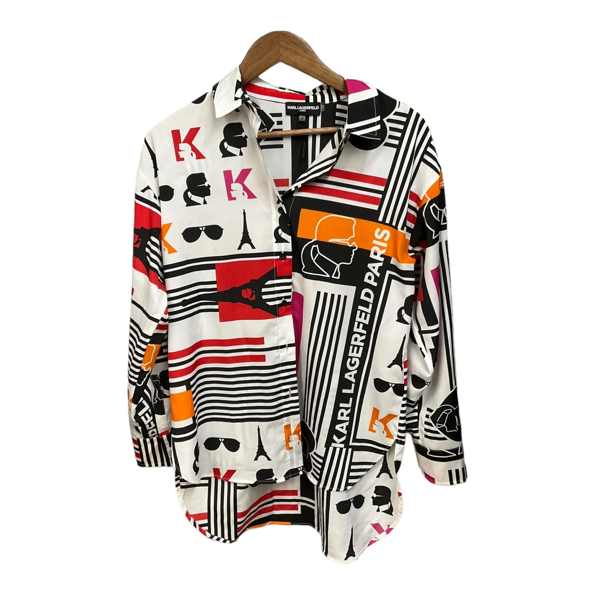 Blouse Long Sleeve By Karl Lagerfeld In Multi-colored, Size: S