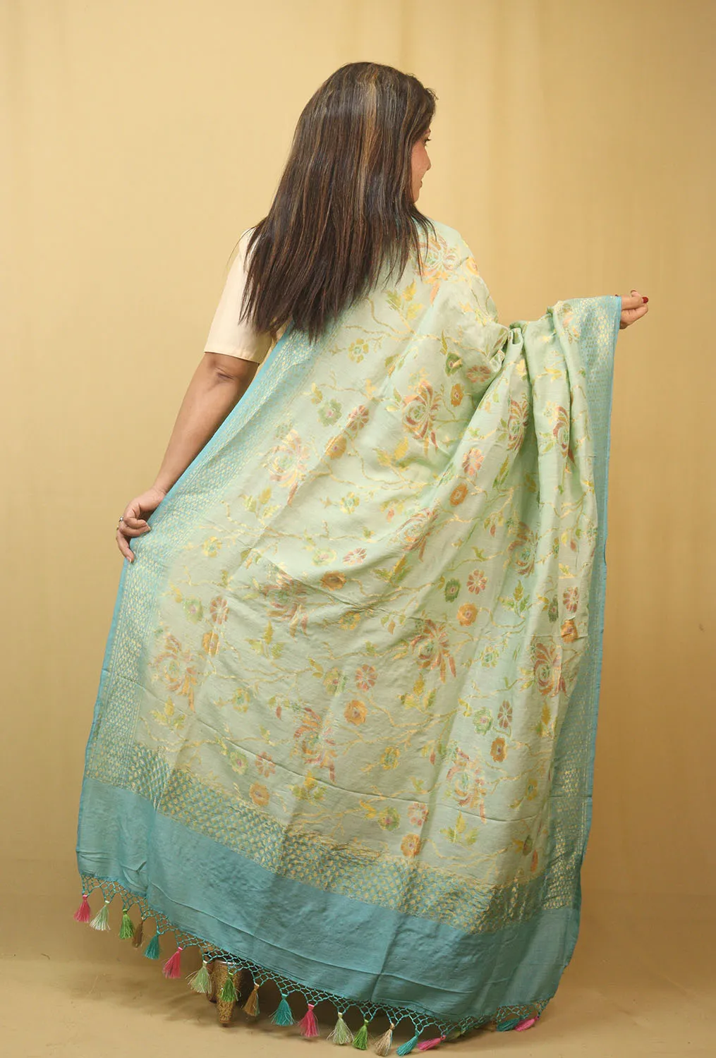 Blue Banarasi Handloom Pure Moonga Silk Dupatta