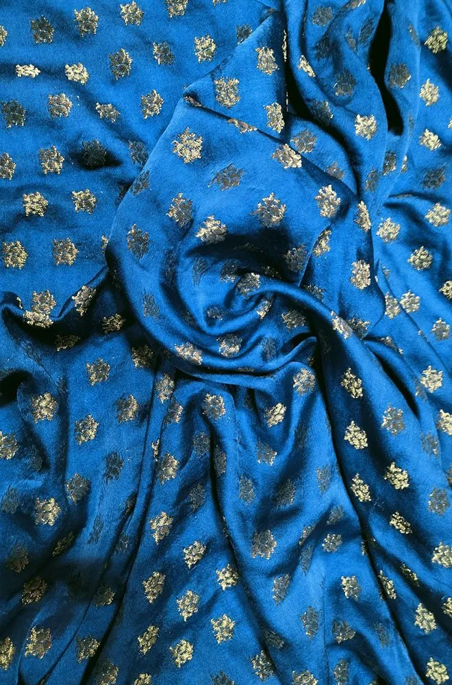 Blue Banarasi Silk  Fabric (1 Mtrs )