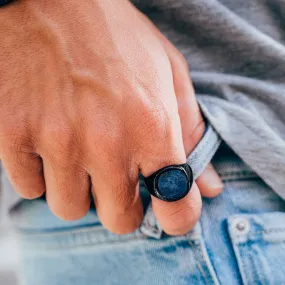 Blue Lapis Lazuli Signet Ring - Black