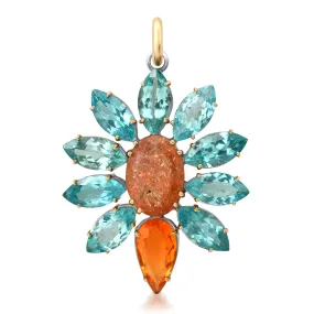 Blue Topaz & Opal Flower Pendant Charm with Sun Stone