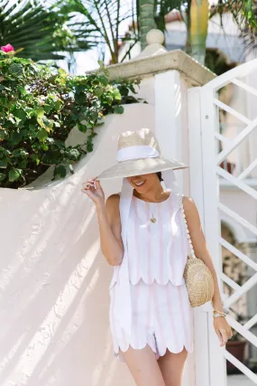 Blush Pink Stripe Scalloped Short Set